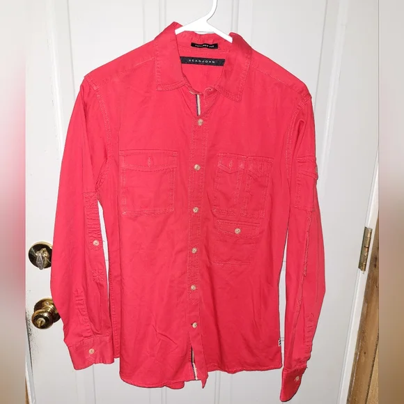 Sean John Shirts | Sean John Red Tailored Fit Button-Up Long Sleeved Shirt Men's Small | Color: Red | Size: S | Jubilee7's Closet